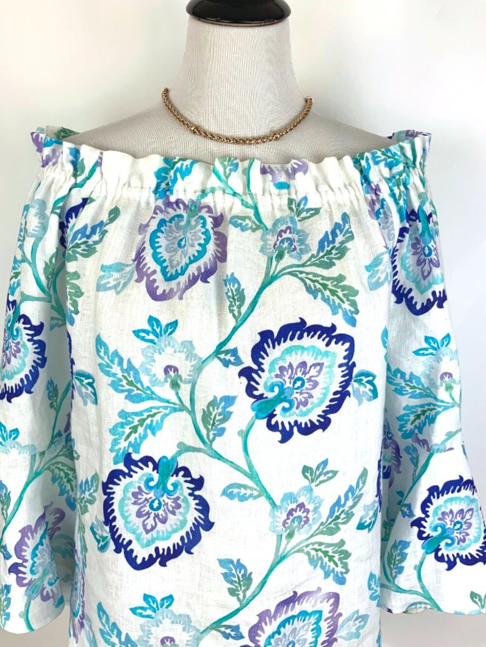 iLinen Lifestyle Floral Linen Ruffle Sleeve Peasant Blouse Sz S - Picture 4 of 16